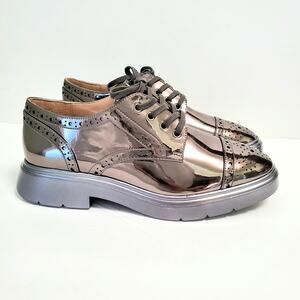 Edgy Futuristic Statement Gunmetal Oxford Shoe 6B Metallic Stuart Weitzman NWOT